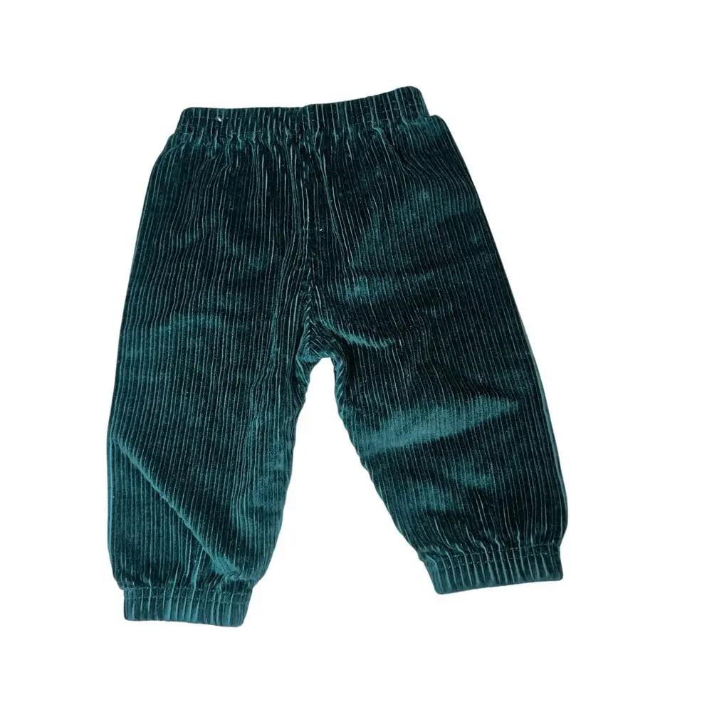 Vintage Carters baby hunter green corduroy pull on pants with eagle 3-6 months